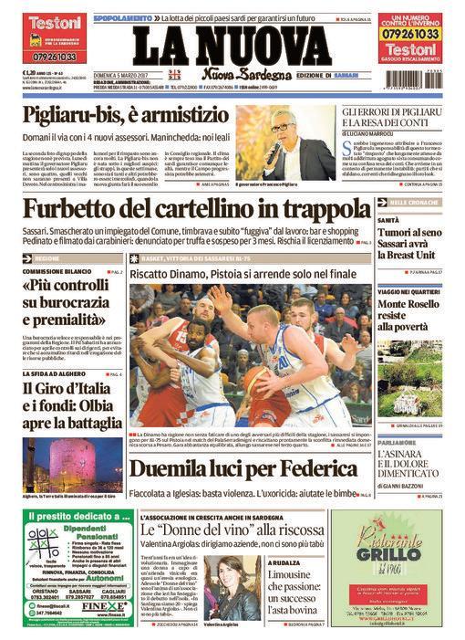 La Nuova Sardegna - Prima Pagina - 5 marzo 2017