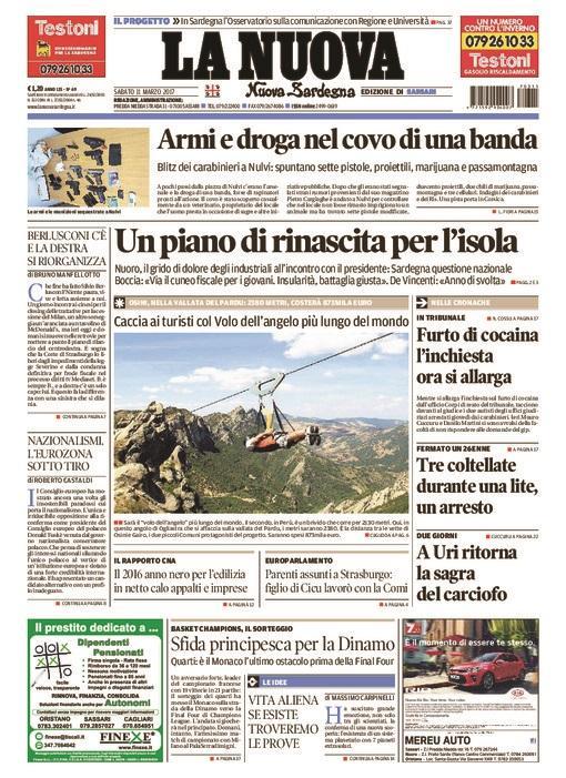 La Nuova Sardegna - Prima Pagina - 11 marzo 2017 