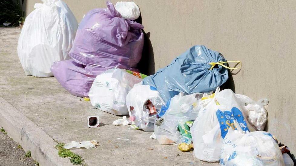 Sacchi di rifiuti sparsi lungo le strade