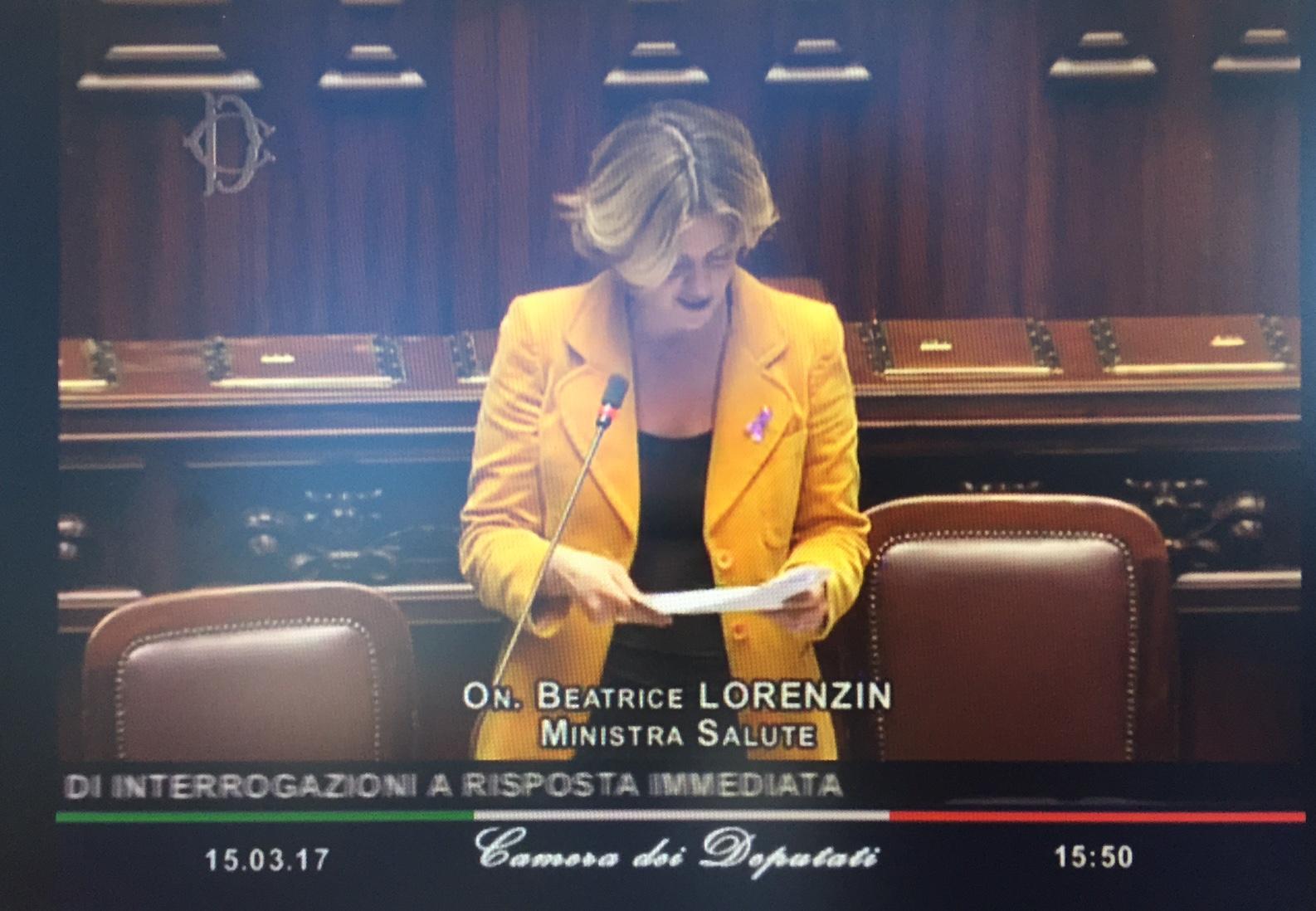 Il ministro Beatrice Lorenzin durante il question time