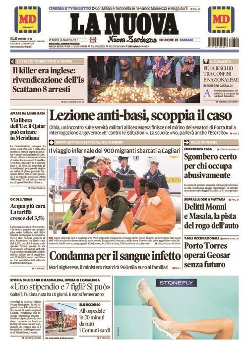 La prima pagina del 24 marzo 2017