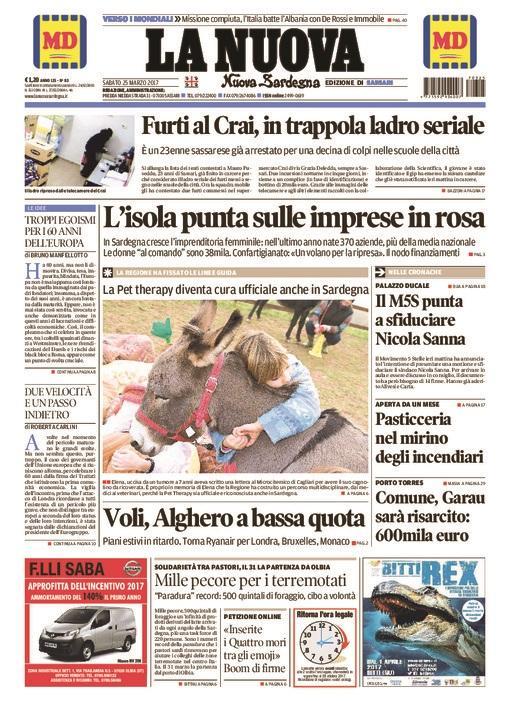 La Nuova Sardegna - Prima Pagina - 25 marzo 2017