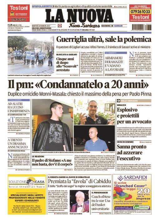 La Nuova Sardegna - Prima Pagina - 28 marzo 2017