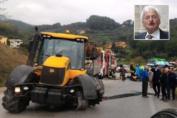 Un'immagine dell'incidente e, nel riquadro, Giulio Peselli