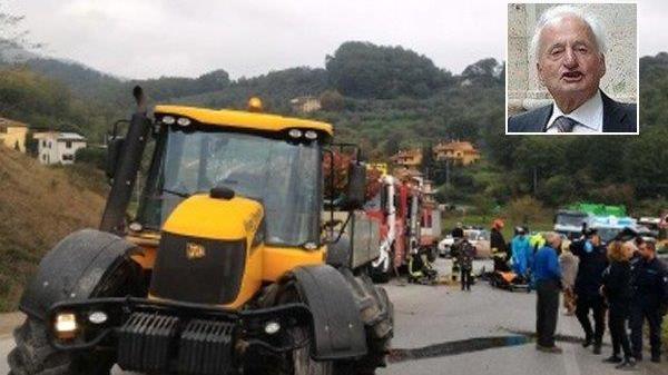 Un'immagine dell'incidente e, nel riquadro, Giulio Peselli