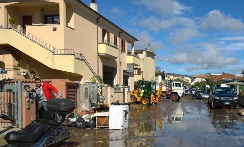Un'immagine dell'alluvione del 2013 a Olbia