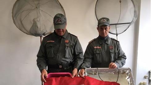 La polizia provinciale col materiale sequestrato