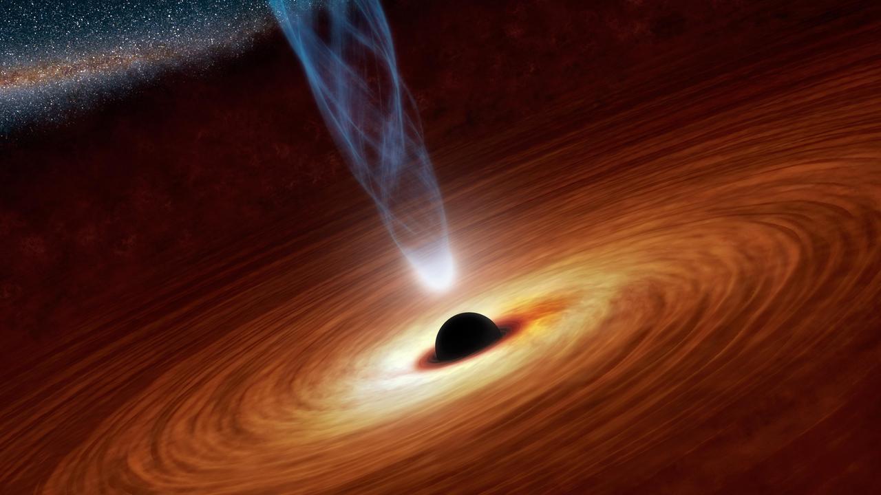 Rappresentazione di un buco nero in una illustrazione scientifica