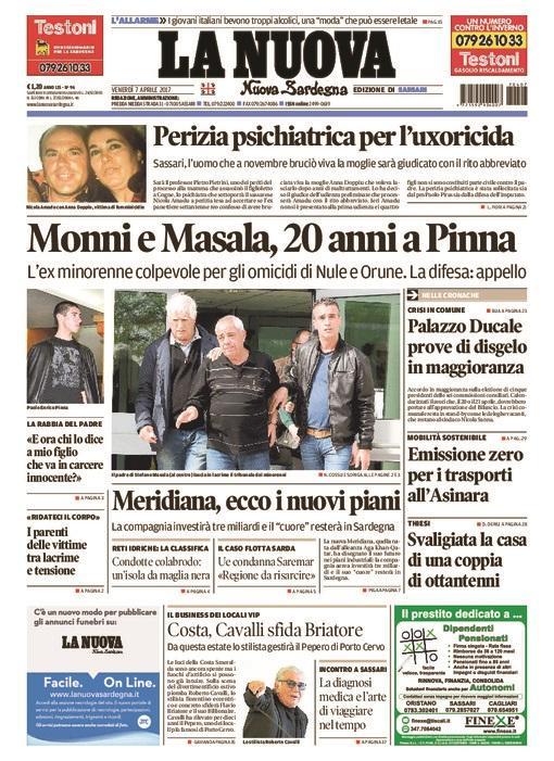 La Nuova Sardegna - Prima Pagina - 7 aprile 2017