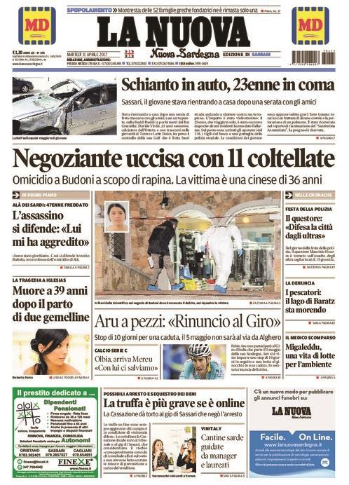 La prima pagina dell'11 aprile 2017