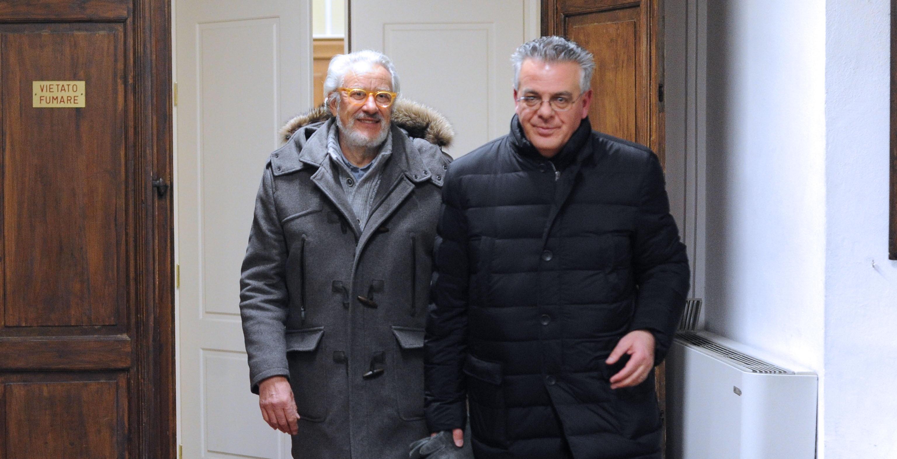 Marcello Evangelisti col suo avvocato Giuseppe Castelli (Foto Gori)