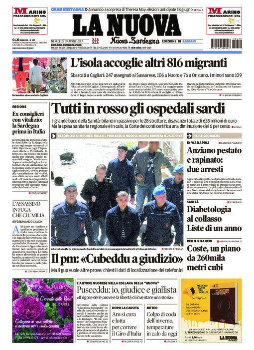La Nuova Sardegna - Prima Pagina - 19 aprile 2017