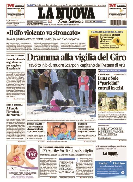 La Nuova Sardegna - Prima Pagina - 23 aprile 2017