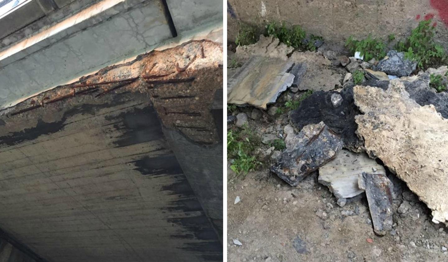 I danni del cavalcavia di via Argin del Fosso