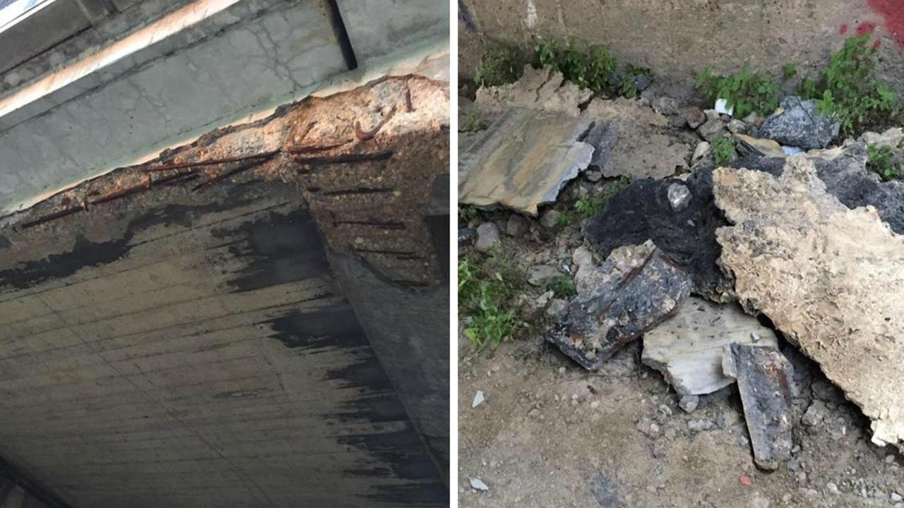 I danni del cavalcavia di via Argin del Fosso