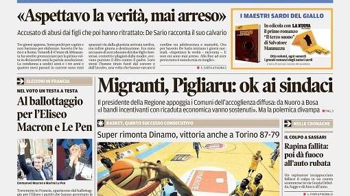 La Nuova Sardegna - Prima Pagina - 24 aprile 2017