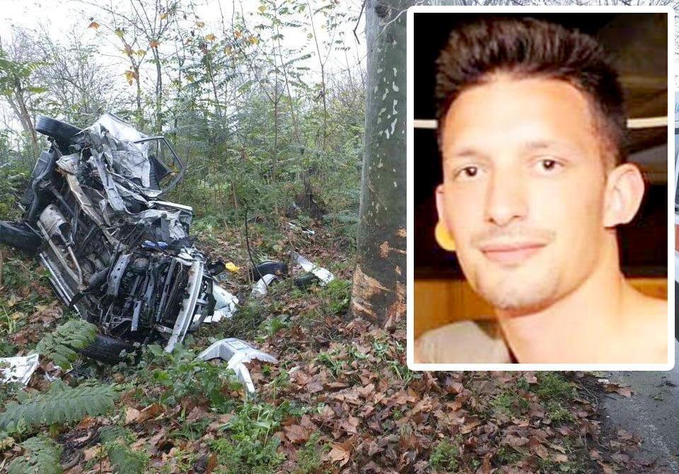 L'auto dopo l'incidente e la vittima Carlo Alberto Brustia