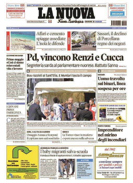 La Nuova Sardegna - Prima Pagina - 1 maggio 2017