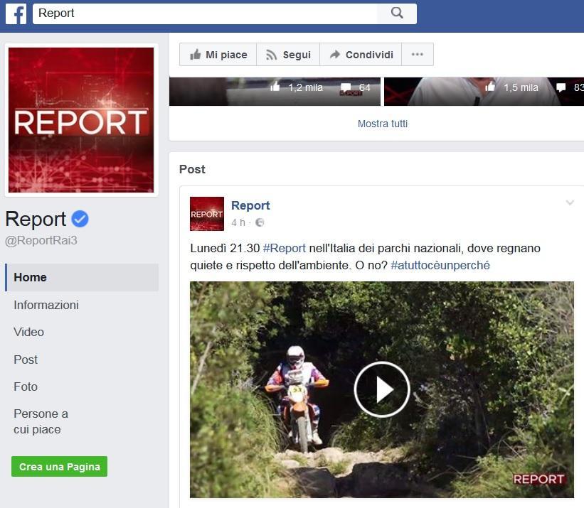 Il video sul Parco dell'Elba sulla pagina Fb di Report