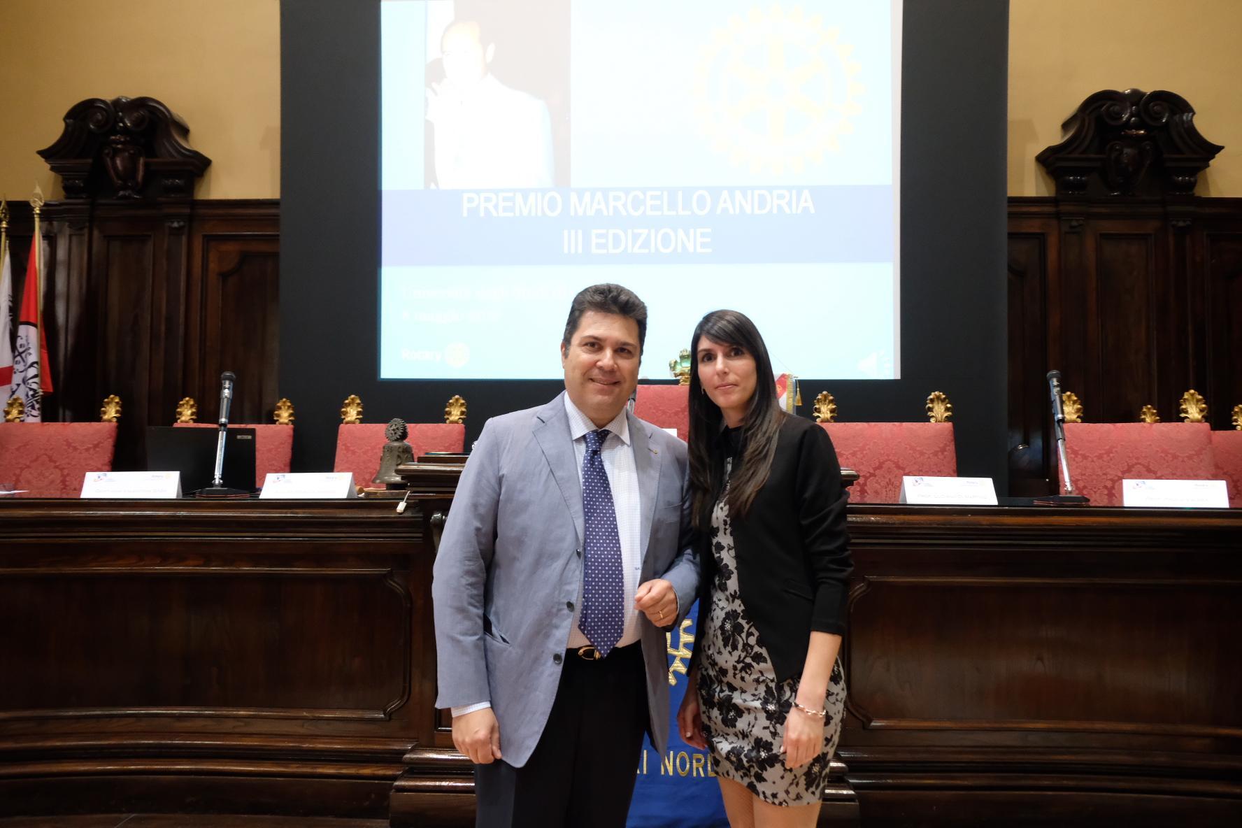 Gabriele Andria e Valentina Saba nell'aula magna del rettorato (foto Mario Rosas)