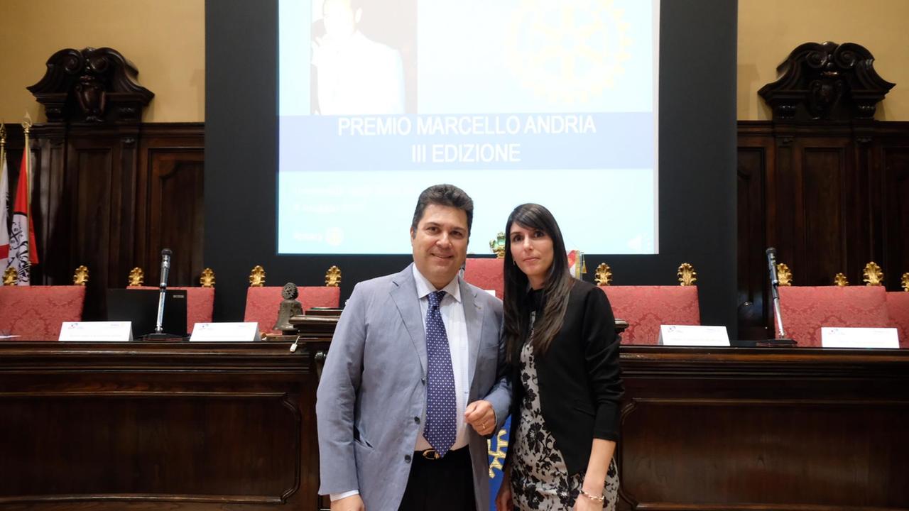 Gabriele Andria e Valentina Saba nell'aula magna del rettorato (foto Mario Rosas)