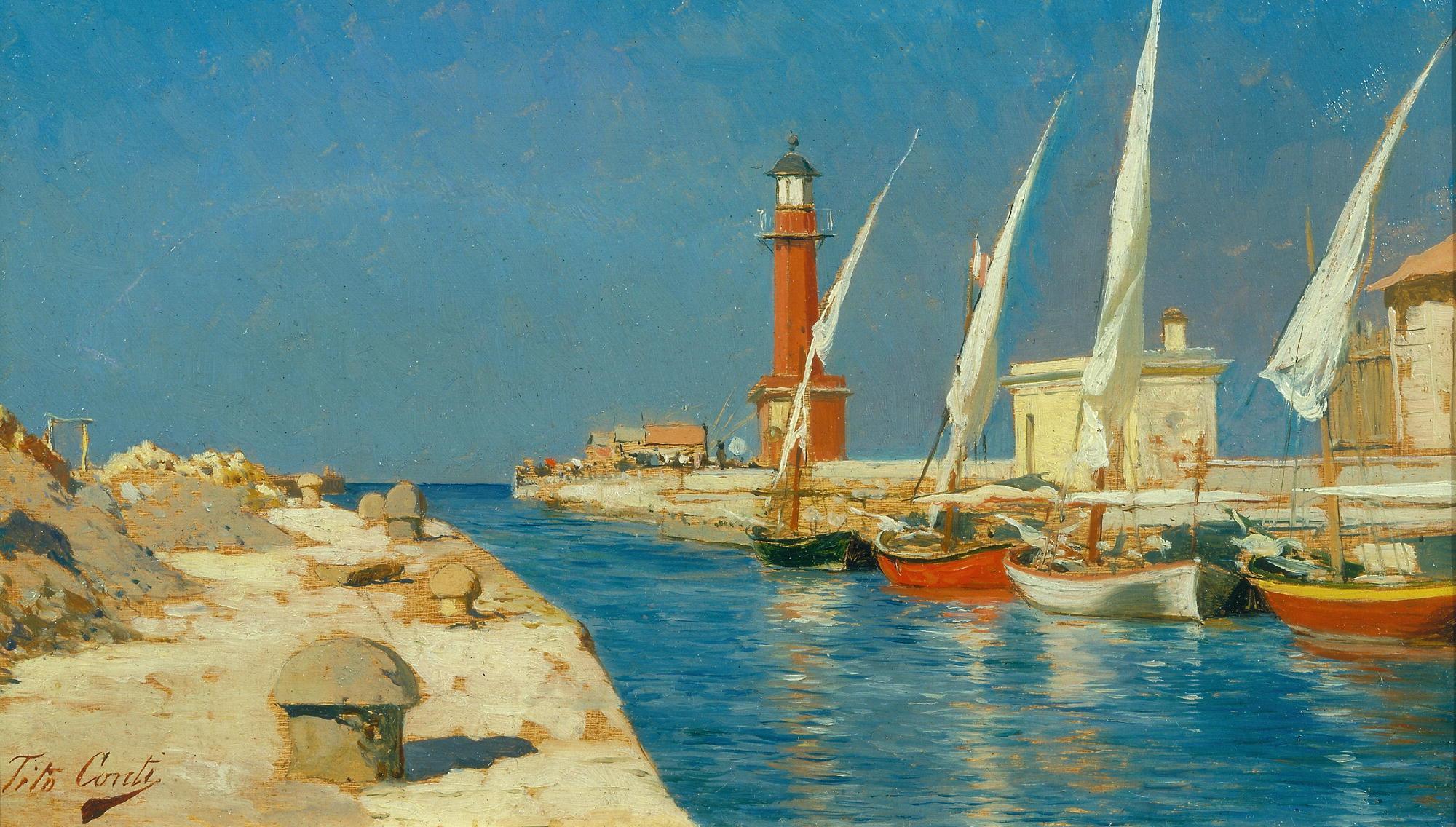 "Viareggio con l'antico faro" di Tito Conti: uno dei quadri in mostra al Centro Matteucci