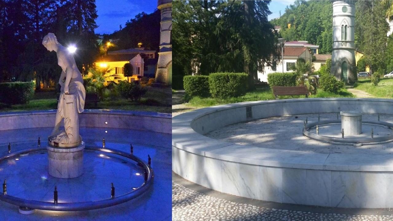 La statua prima del crollo e dopo l'incidente di sabato sera