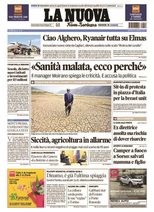 La Nuova Sardegna - Prima Pagina - 16 maggio 2017