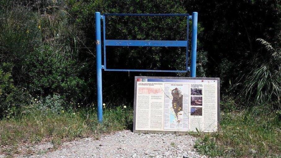 Cartello staccato, auto in divieto, erba alta