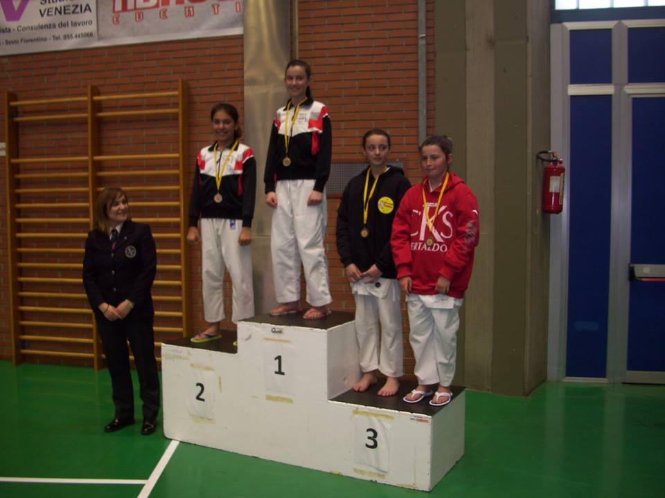 Matilde Gentili e Martina Borgini del Karate Kwai Pescia sui primi due gradini più alti del podio