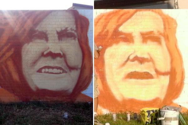 Murales della Hack vandalizzato, subito sistemato con il volto indignato - Foto 
