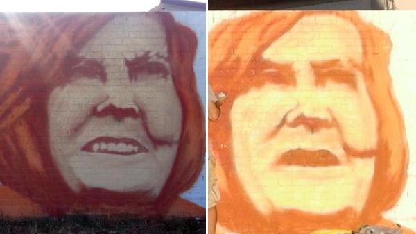 Murales della Hack vandalizzato, subito sistemato con il volto indignato - Foto