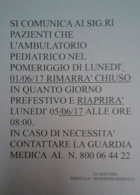 Studio pediatrico chiuso per... giorno prefestivo