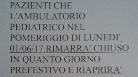 Studio pediatrico chiuso per... giorno prefestivo