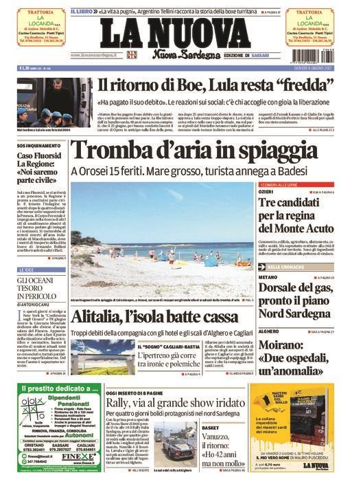 La Nuova Sardegna - Prima Pagina - 8 giugno 2017
