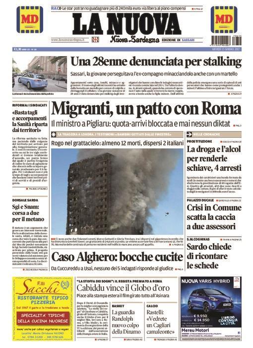 La Nuova Sardegna - Prima Pagina - 15 giugno 2017 