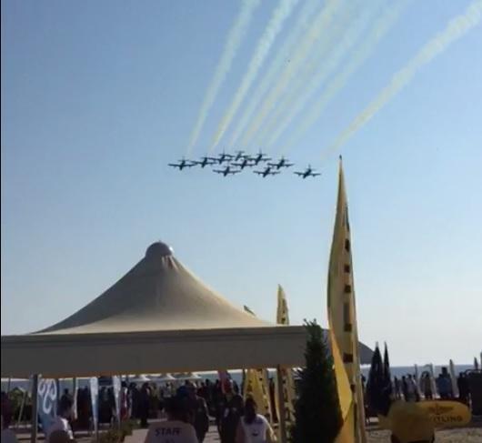 Un momento delle prove generali delle Frecce tricolori a Marina di Grosseto