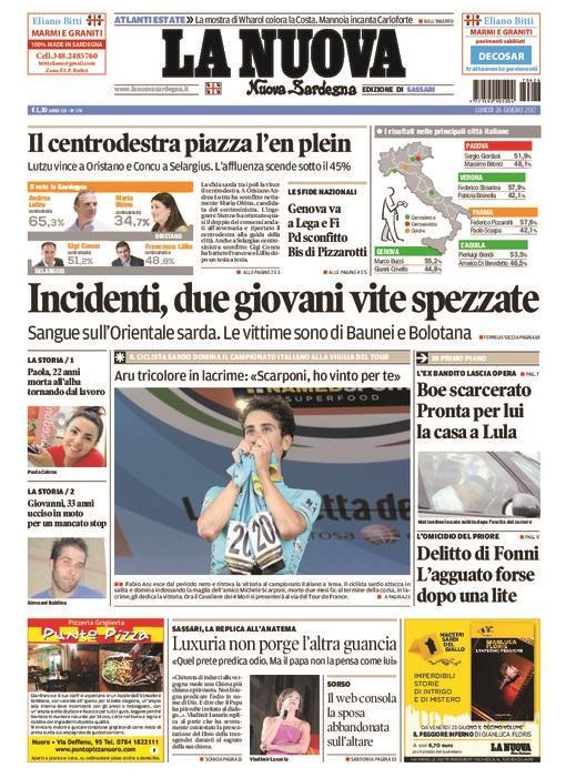 La Nuova Sardegna - Prima Pagina - 26 giugno 2017 