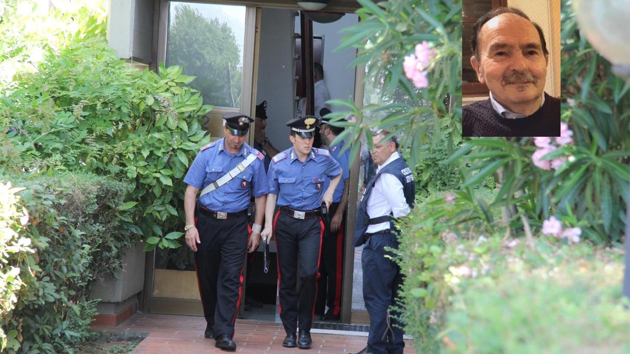 I carabinieri escono dalla palazzina dove è avvenuto l'omicidio-suicidio, nel riquadro Piero Innocenti
