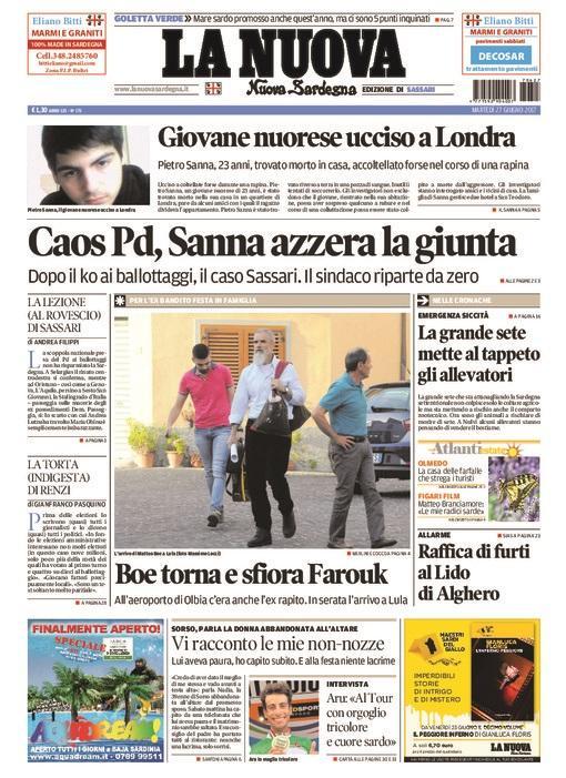 La Nuova Sardegna - Prima Pagina - 27 giugno 2017