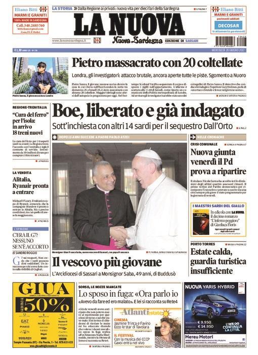 La Nuova Sardegna - Prima Pagina - 28 giugno 2017