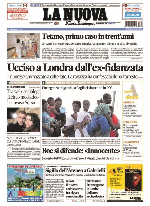La Nuova Sardegna - Prima Pagina - 29 giugno 2017