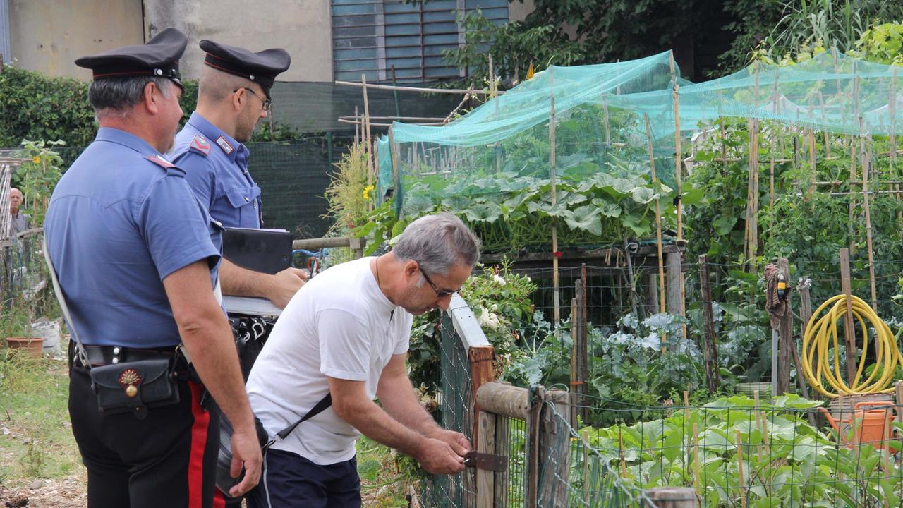 Il gestore di uno degli orti insieme a un carabiniere (foto Batavia)