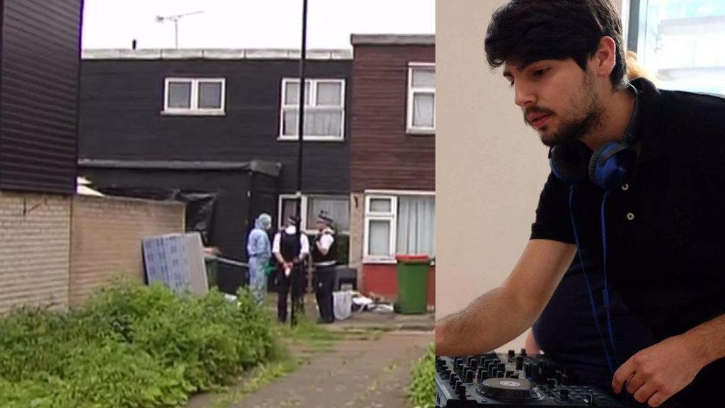 La polizia davanti all'abitazione in cui è stato ucciso Pietro Sanna (nel riquadro)