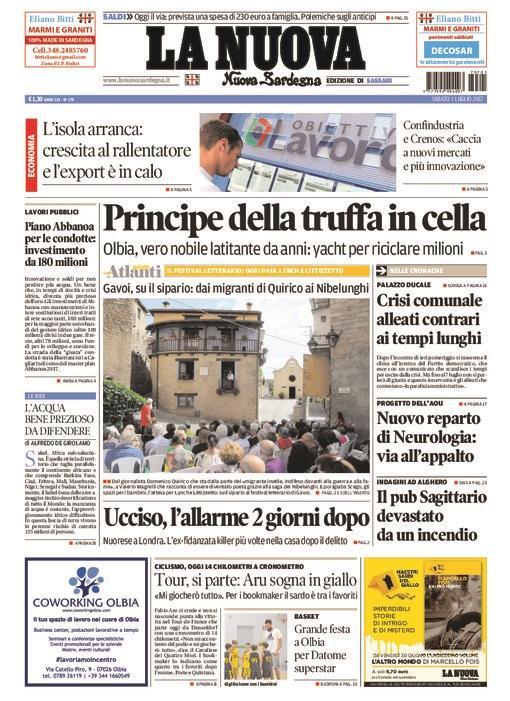 La Nuova Sardegna - Prima Pagina - 1 luglio 2017