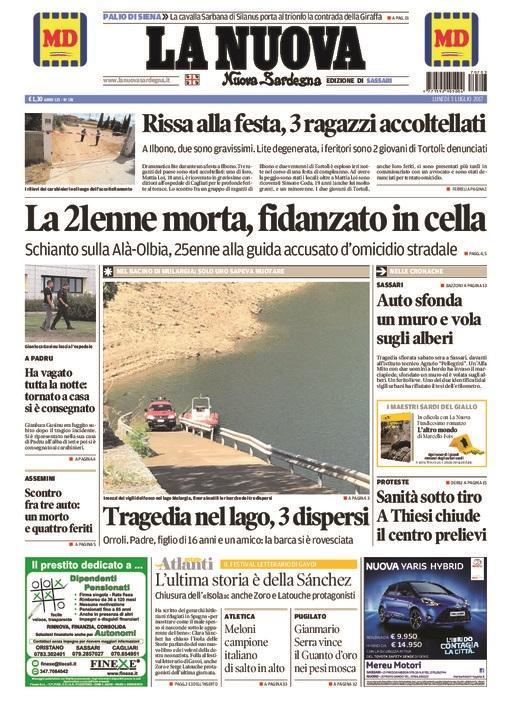 La Nuova Sardegna - Prima Pagina - 3 luglio 2017