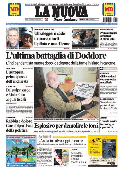 La Nuova Sardegna - Prima Pagina - 6 luglio 2017