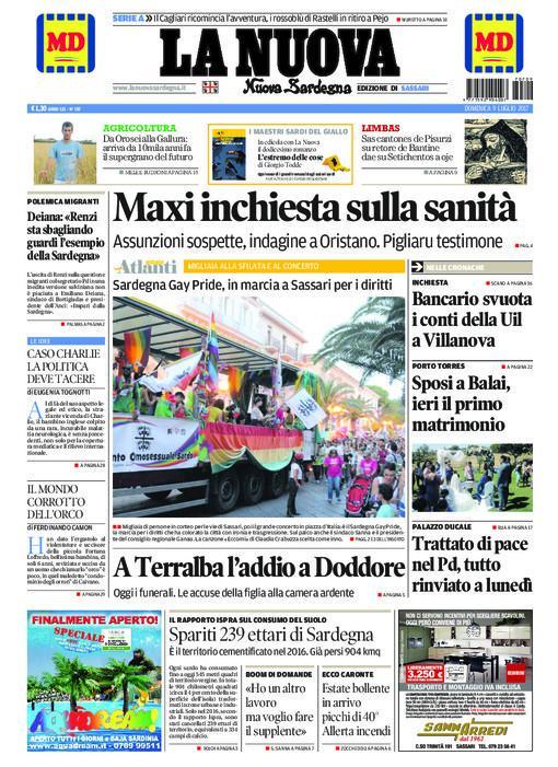 La Nuova Sardegna - Prima Pagina - 9 luglio 2017