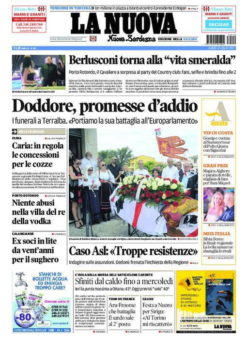 La Nuova Sardegna - Prima Pagina - 10 luglio 2017 