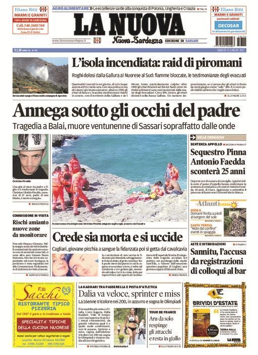 La Nuova Sardegna - Prima Pagina - 15 luglio 2017
